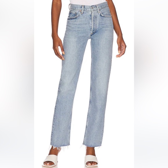 Agolde Denim - AGOLDE Lana Straight Leg Ankle Raw Hem Blue Jean Distressed Edges Size 25